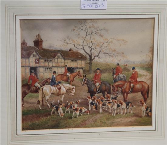 Cecil Vernon, watercolour, The Hunt Meet, signed, 175 x 20.5cm